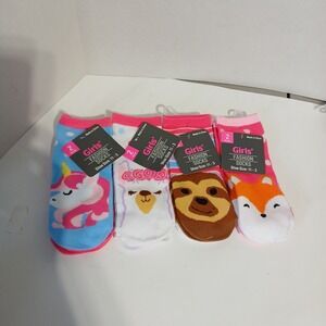 4- 2pks Of  Girls  Cozy Critter Socks Shoe Size 11-3 Llama unicorn sloth fox New